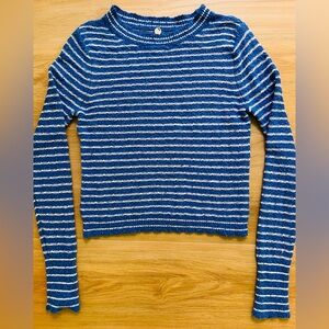Margaret O’Leary Blue & White Striped Textured Knit Sweater XS Cropped